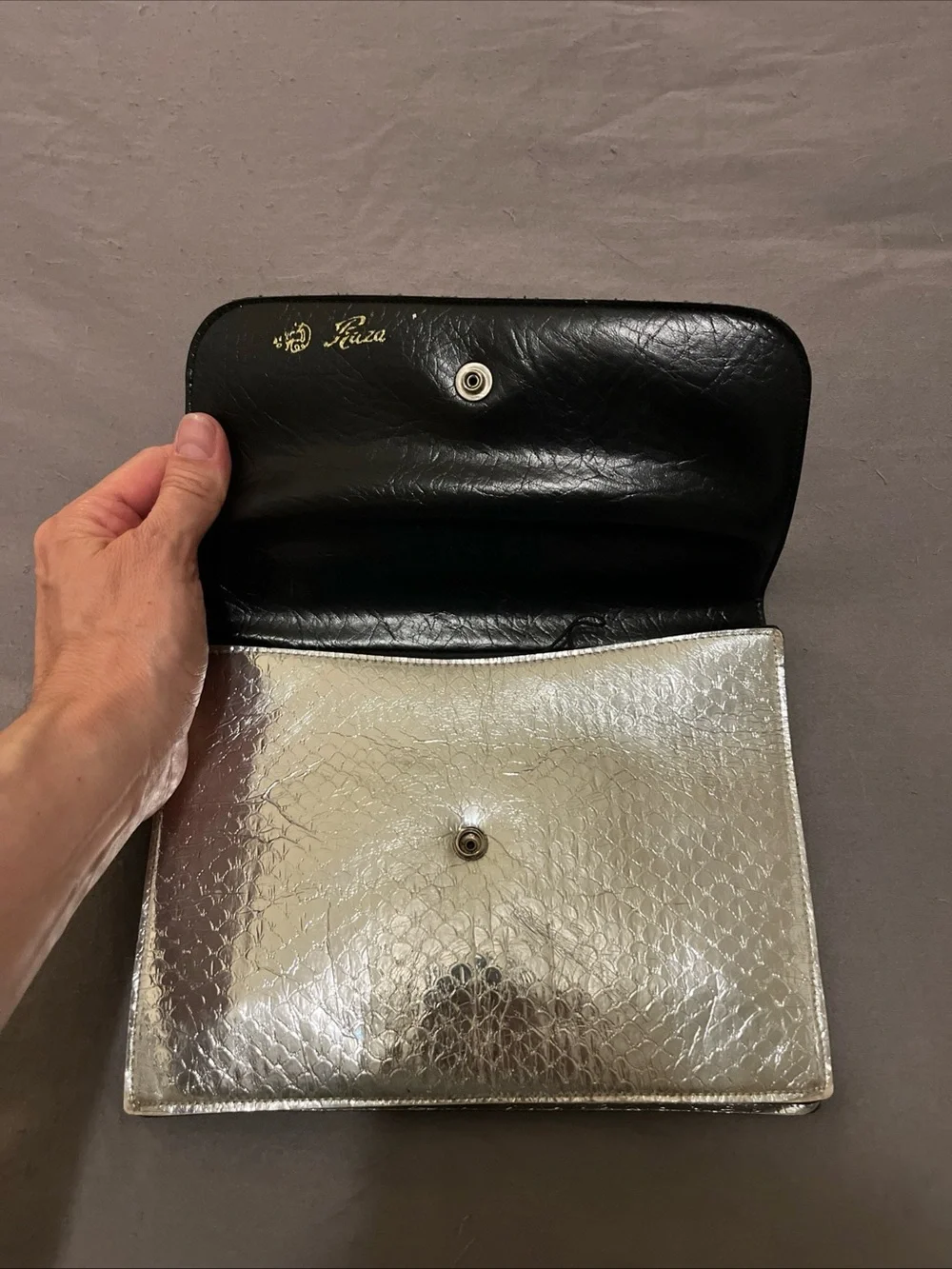 Raza Vintage Silver Black Clutch Bag with Attached Coin Purse